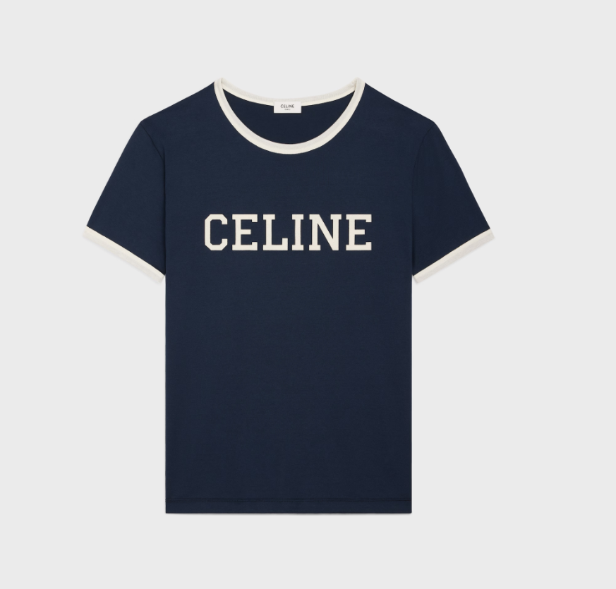 1DA0313-043 [CELINE] Celine Regular T-Shirt In Cotton Jersey Washed White/Navy #RX02R507Z.FYW4 (BR)