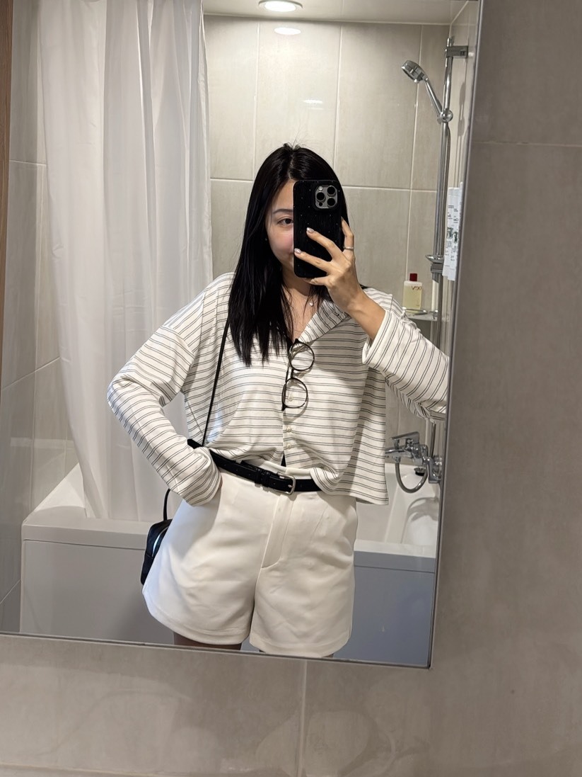 L24 超舒服條紋休閒上衣(灰/白)