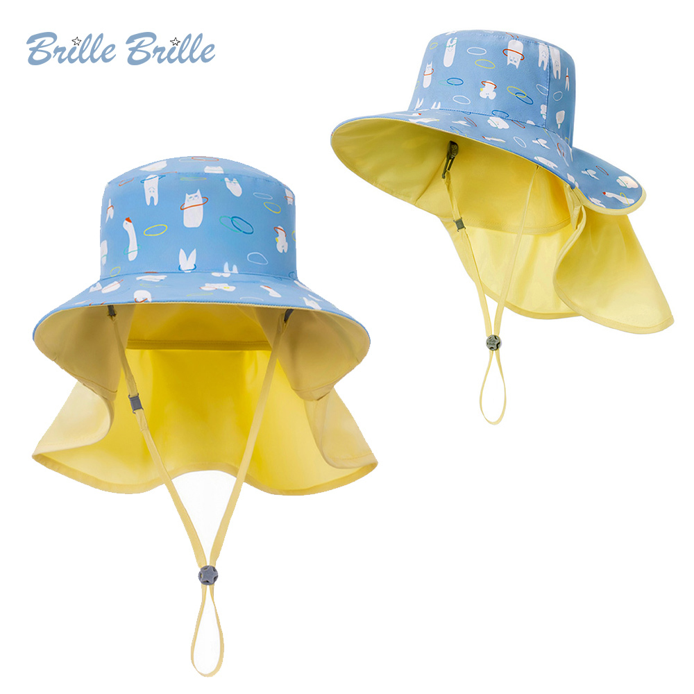 【Brille Brille】海馬系列 頸部防護 (可收放型) UPF50+| 兒童防曬帽 - 咘哩套圈圈