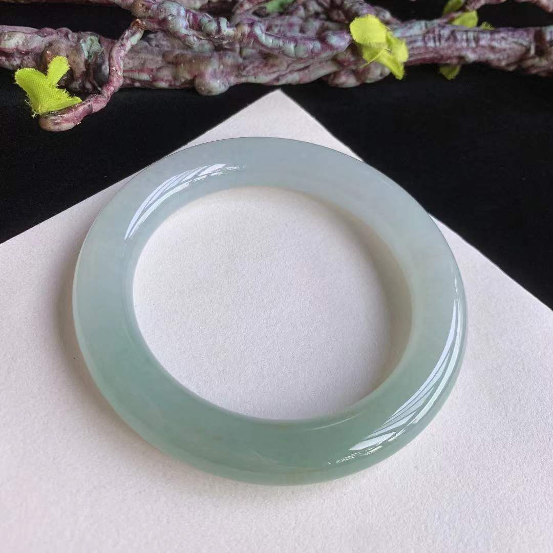 翡翠冰種冰潤晴水圓條手鐲,天然翡翠A玉, 緬甸玉, Jade, Jadeite