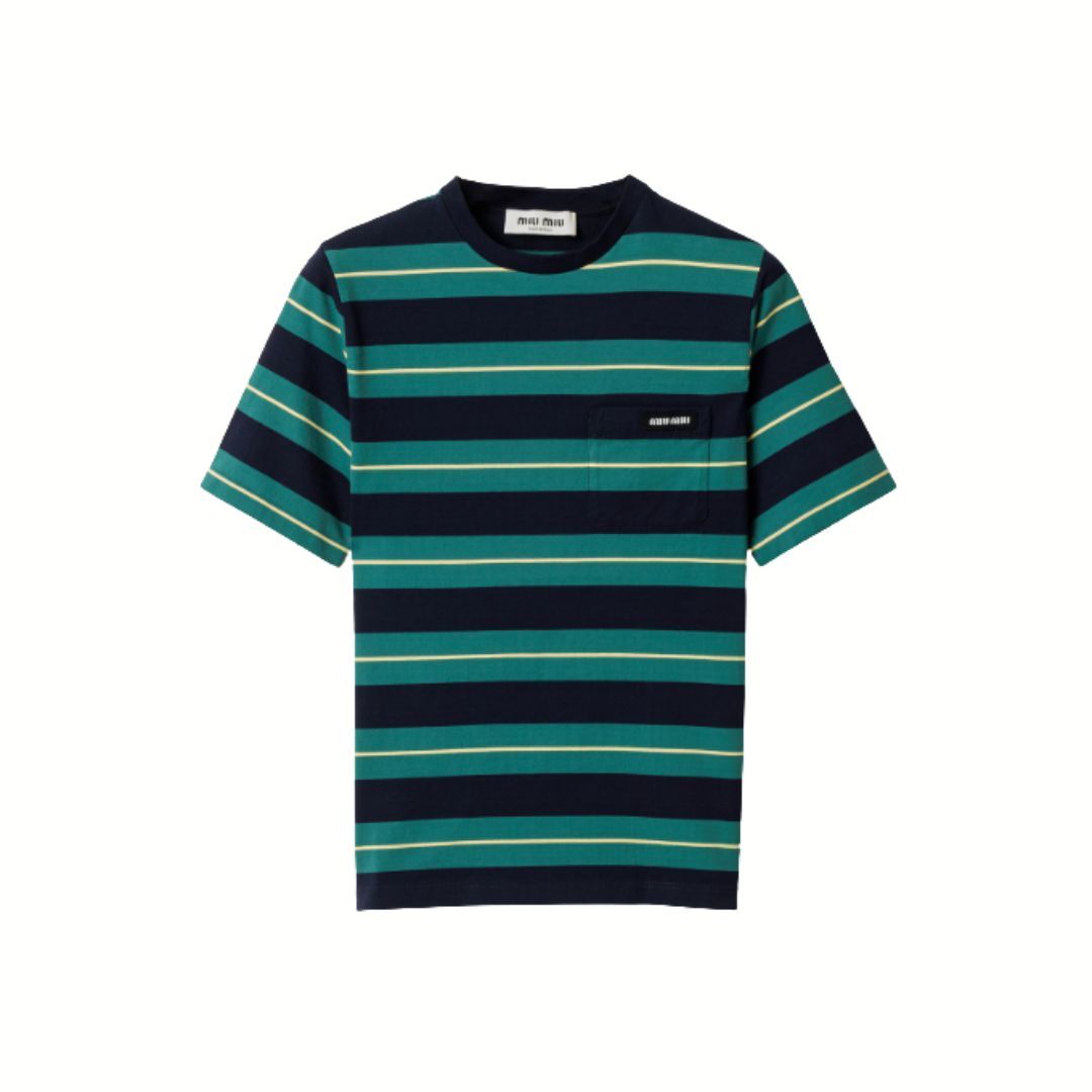 1DA0313-022 [MIU MIU] Jersey T-Shirt Billiard Green/Blue #MJN537S00014RT/F046L/XS (BR)