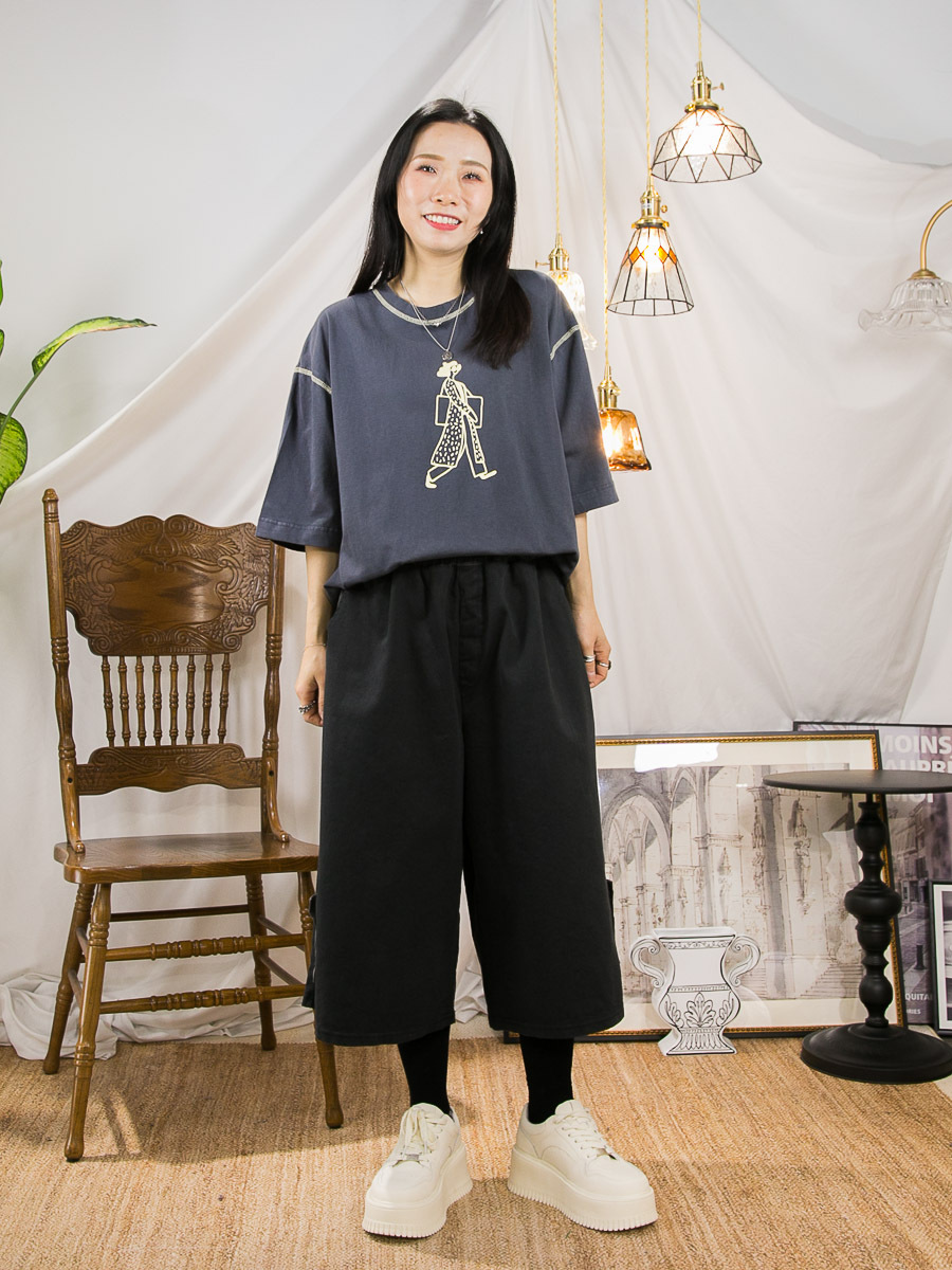 LADY ' PRINT．拼色車線．COTTON料TOP