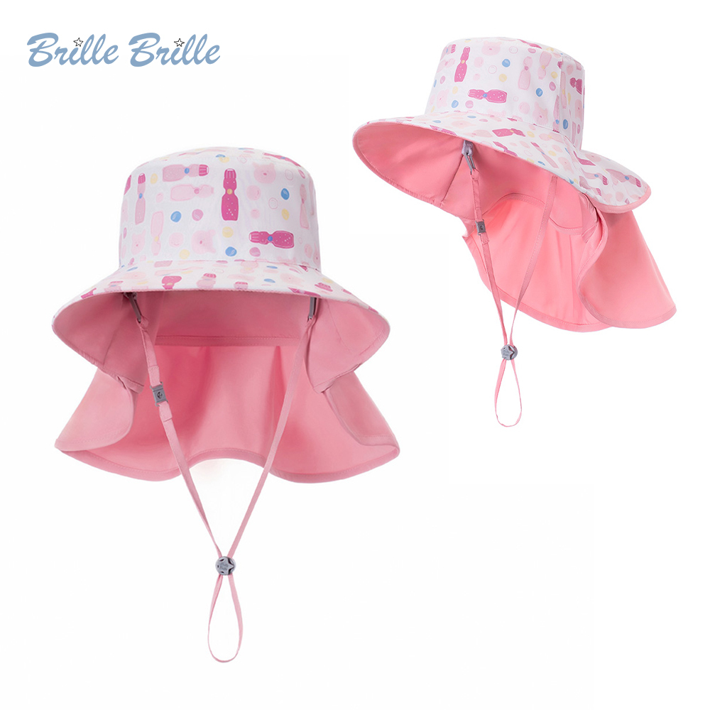 【Brille Brille】海馬系列 頸部防護 (可收放型) UPF50+| 兒童防曬帽 - 草莓汽水