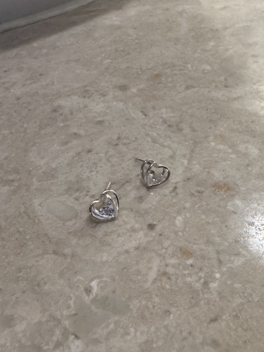 L19 愛心鑽耳環-925純銀