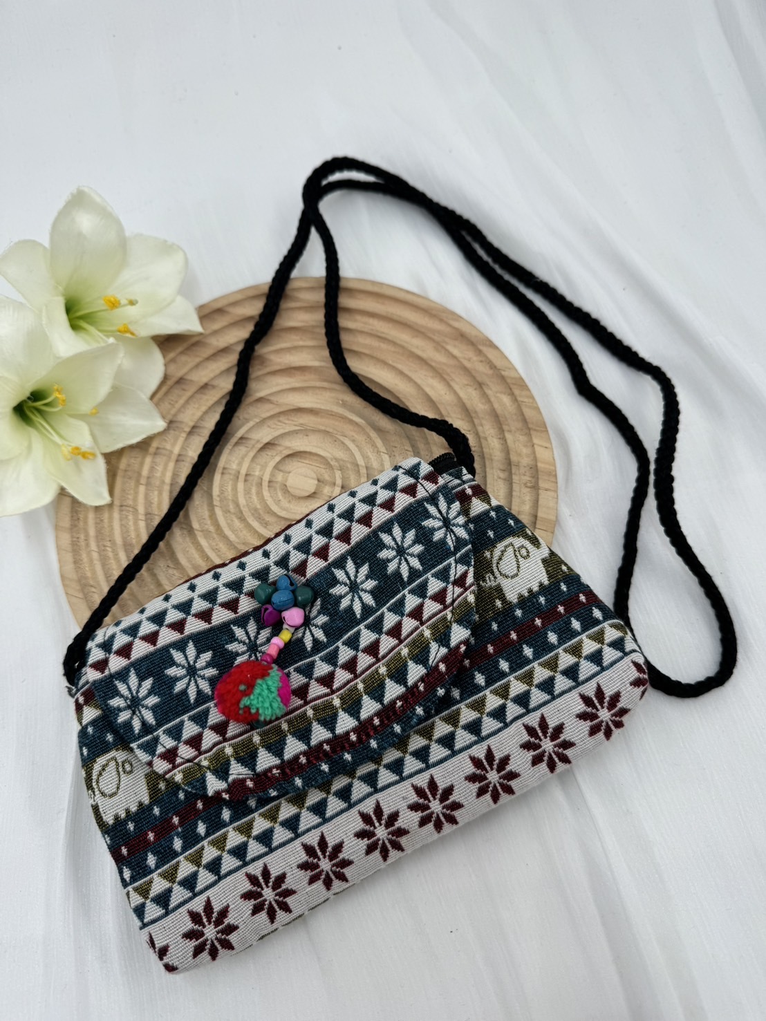 No.7圖騰織布斜肩包肩帶128寬18深12