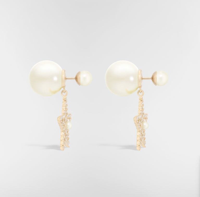 1DA0313-046 [DIOR] Dior Tribales Earrings Pale Gold-Finish Metal White Resin Pearls and Silver-Tone Crystals #E4392WOMCY_D03S (BR)