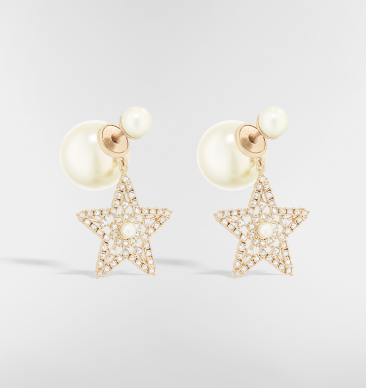 1DA0313-046 [DIOR] Dior Tribales Earrings Pale Gold-Finish Metal White Resin Pearls and Silver-Tone Crystals #E4392WOMCY_D03S (BR)