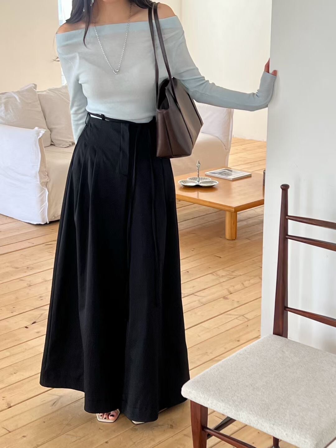 高腰綁帶造型百摺西裝寬褲長褲-S-M / 2色