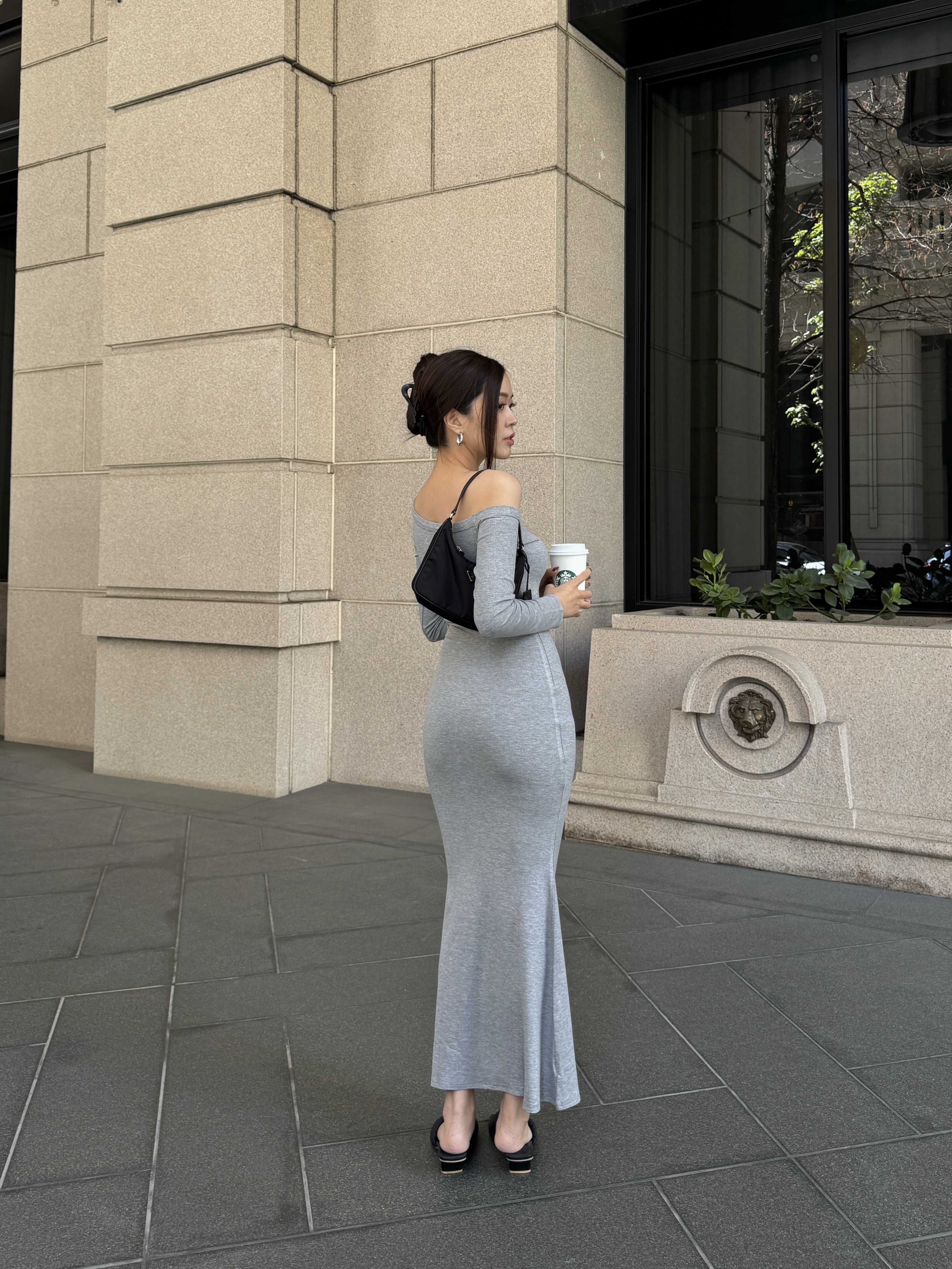 純欲微辣💐斜肩長袖魚尾包臀洋裝(2色)