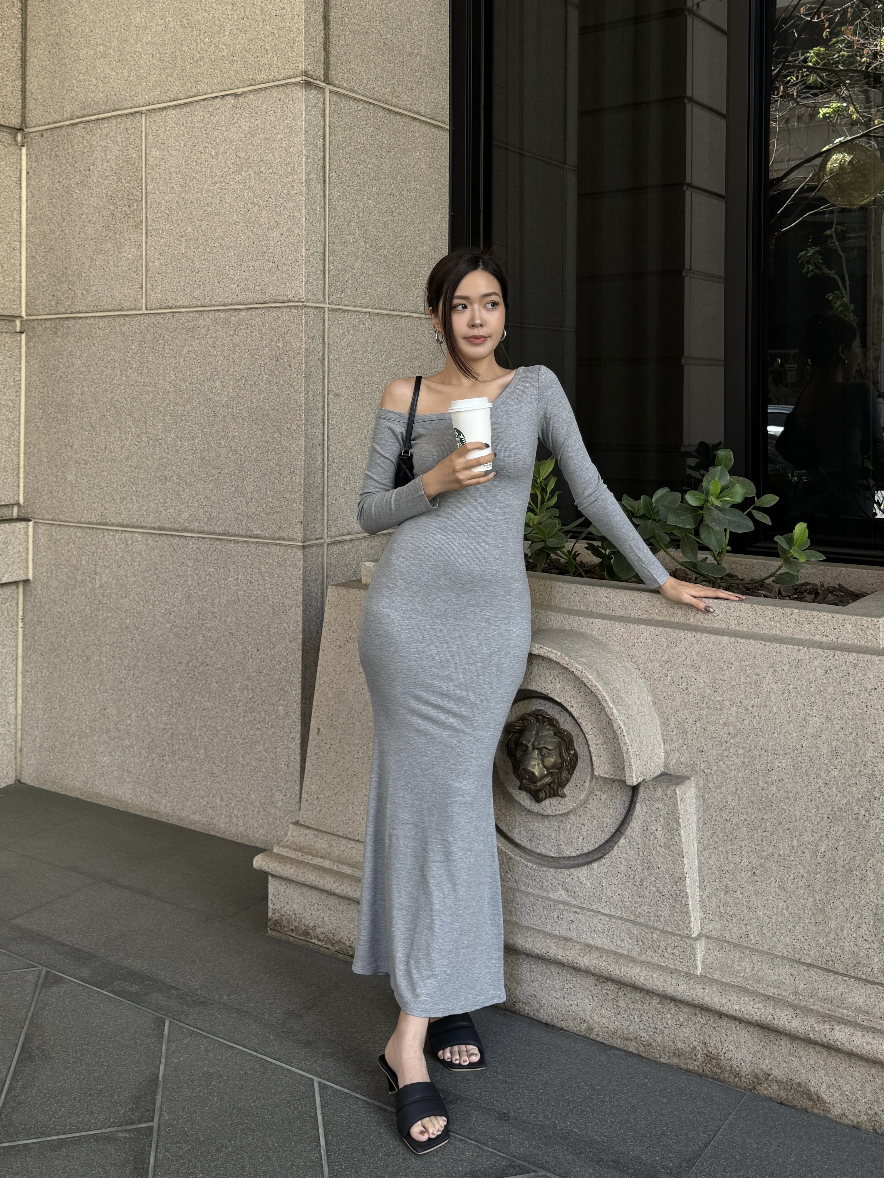 純欲微辣💐斜肩長袖魚尾包臀洋裝(2色)