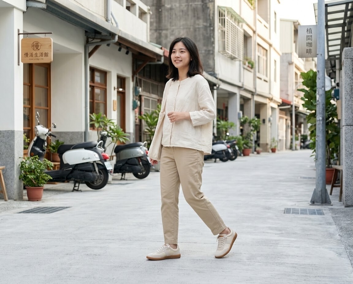 懂穿女孩的命定色!Sanly Joy 艾蜜莉德訓鞋奶油杏,白色麂皮拼接米色皮革,搭載 3M 防潑水技術,晴雨兩穿不怕髒,尺寸齊全到 42 號,大腳女孩也能保持優雅仙氣。
