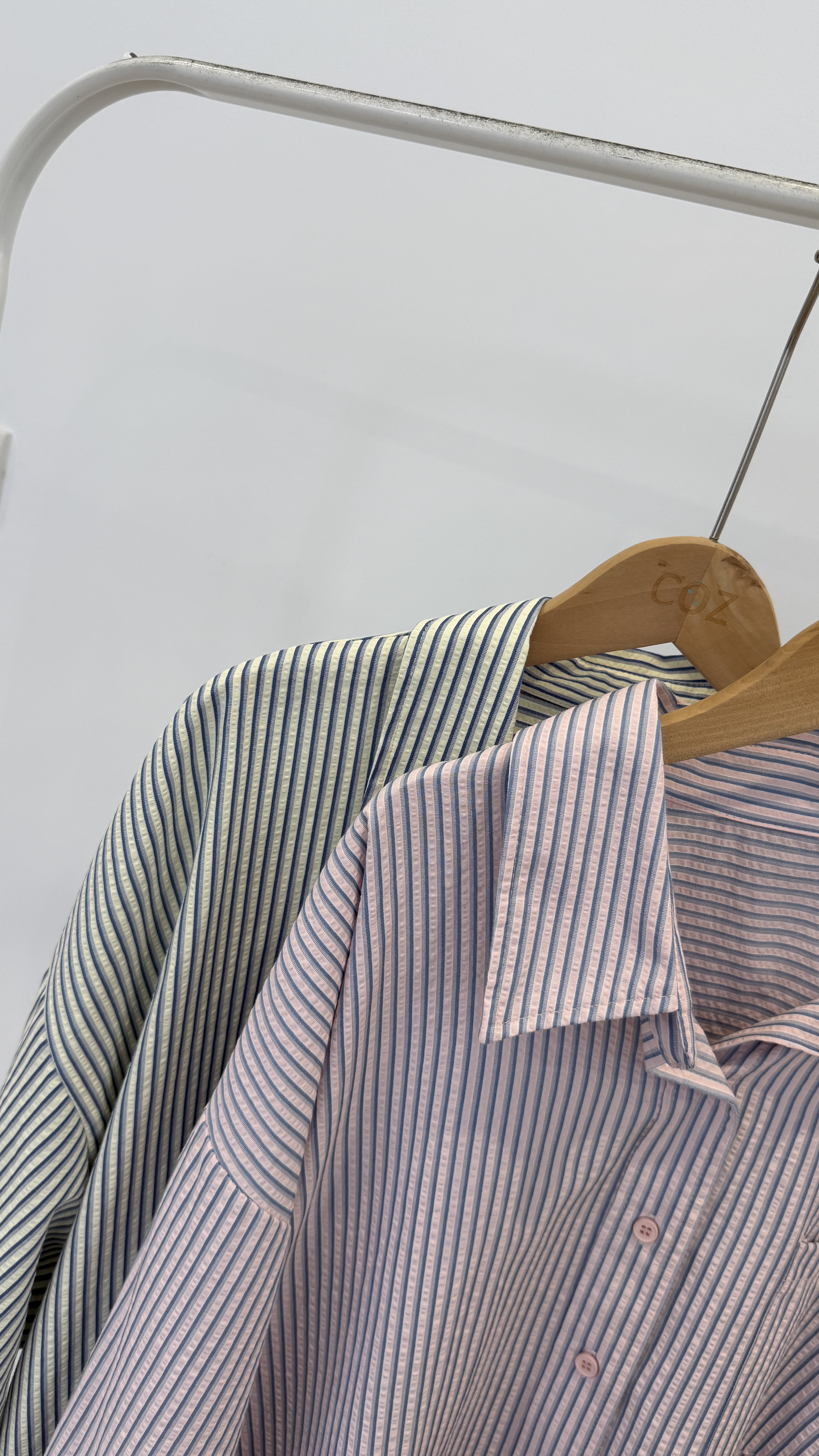 草莓青檸奶霜撞色條紋口袋襯衫_ 01090A