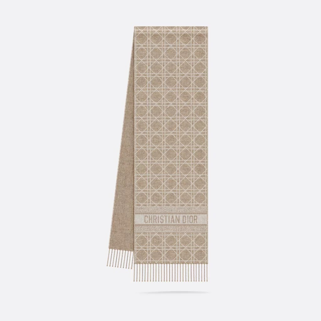 1DA0313-047 [DIOR] Cannage Scarf Taupe Beige Cashmere #61CAN201I035_C131 (BR)