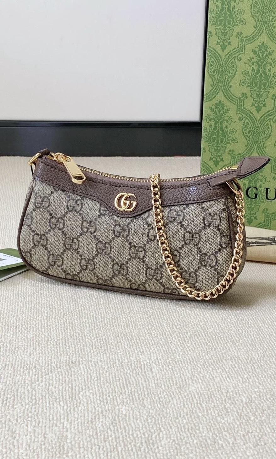 Gucci Ophidia Mini Bag 米色拼烏木色