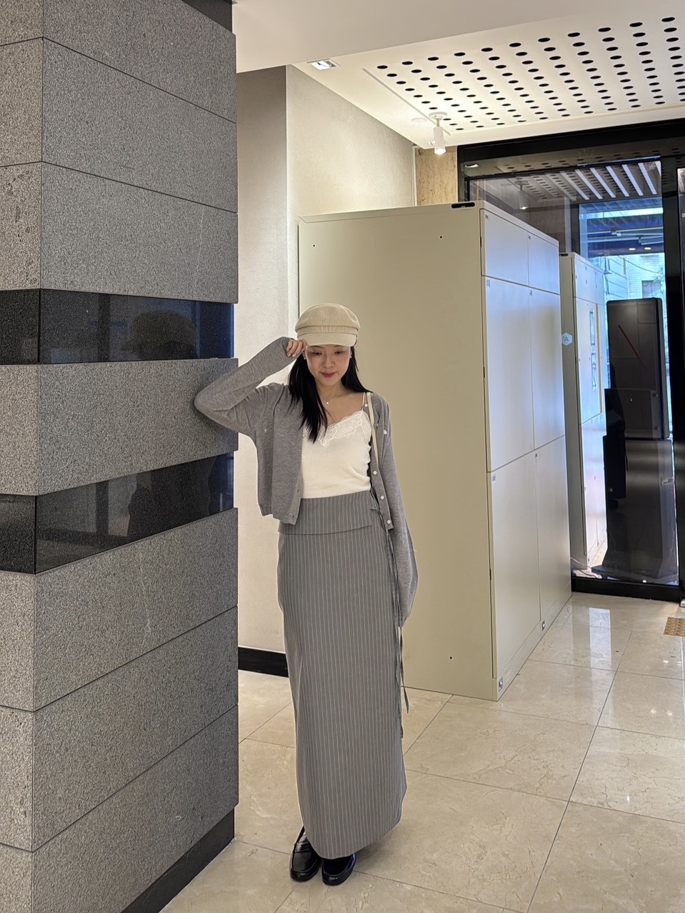 L09 反折條紋裙S/M(深灰/淺灰)