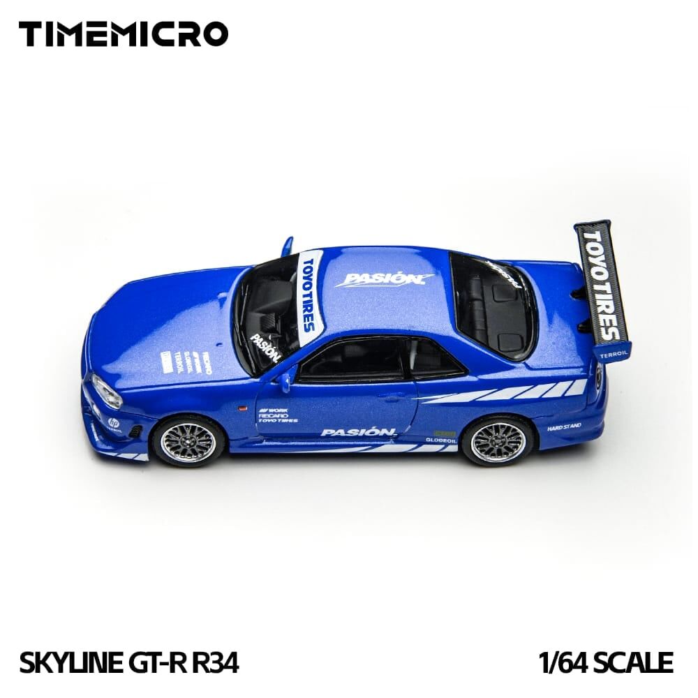 預訂:1/64 Time Micro Nissan Skyline GT-R R34 Pasion Blue (TM800507 )