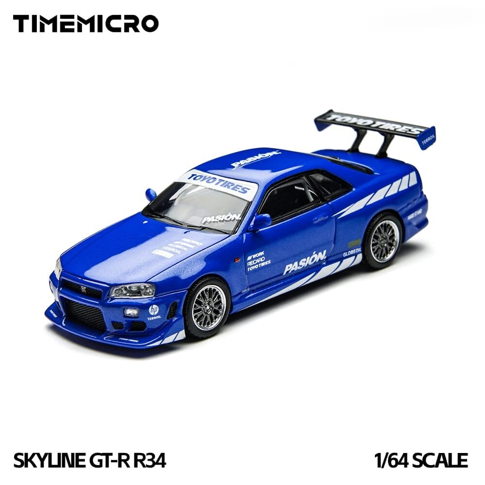 預訂:1/64 Time Micro Nissan Skyline GT-R R34 Pasion Blue (TM800507 )