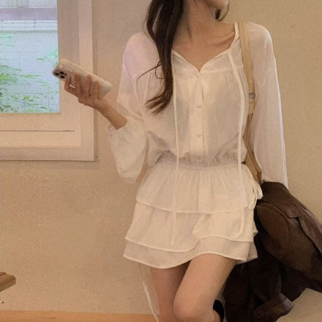 甜美女子織帶排釦蛋糕裙擺短洋裝/ 2色