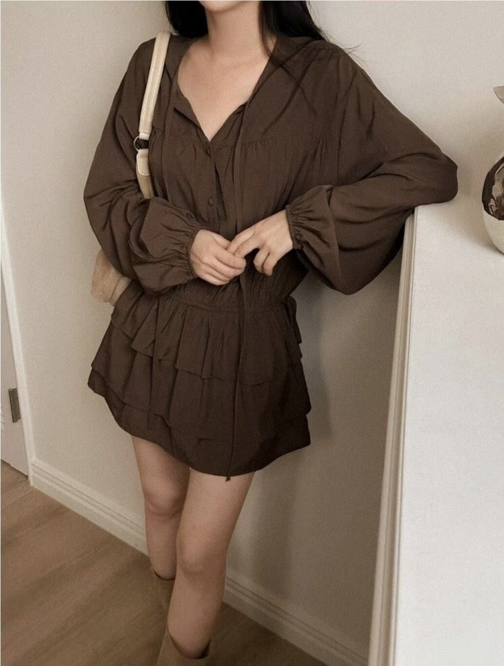 甜美女子織帶排釦蛋糕裙擺短洋裝/ 2色