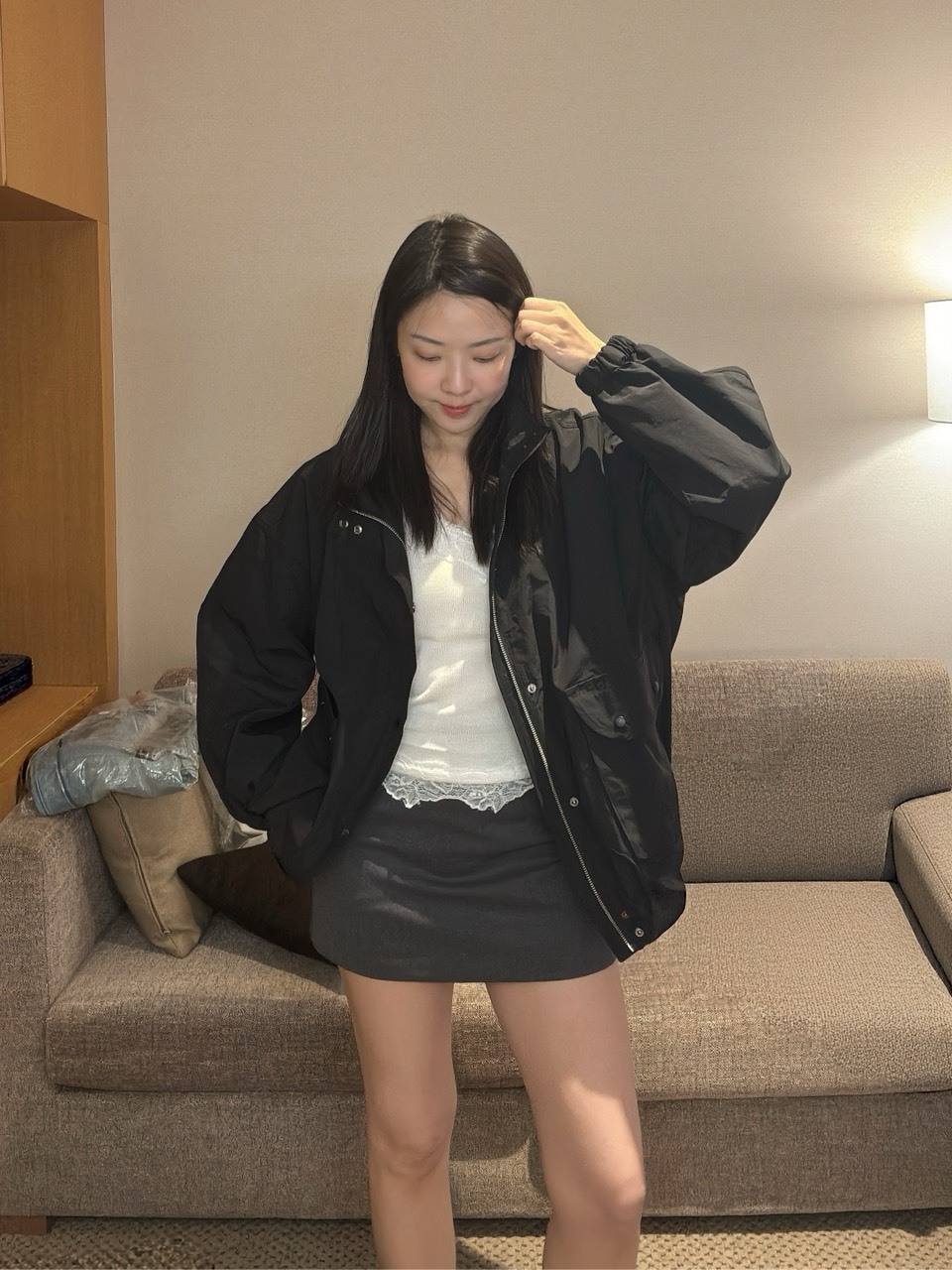 L02 中長版風衣外套（灰/黑）