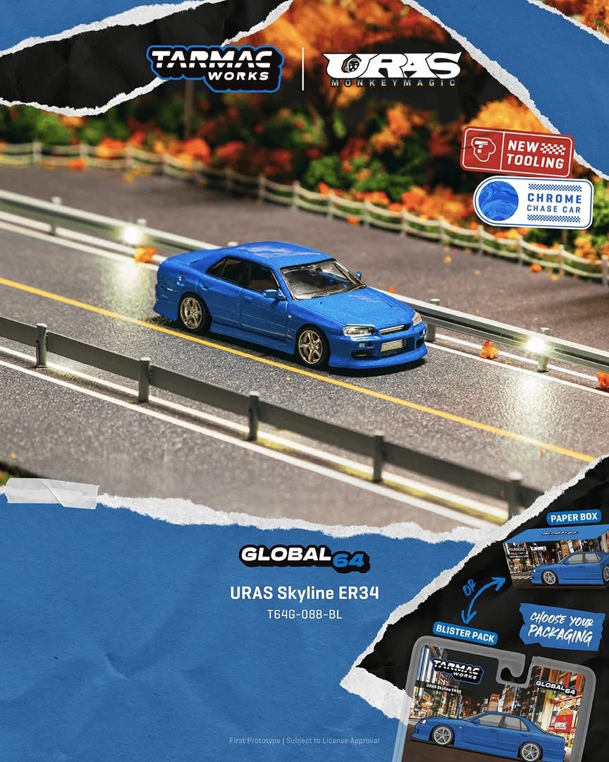 預訂 Pre Order - Tarmac Works URAS Skyline ER34 Blue