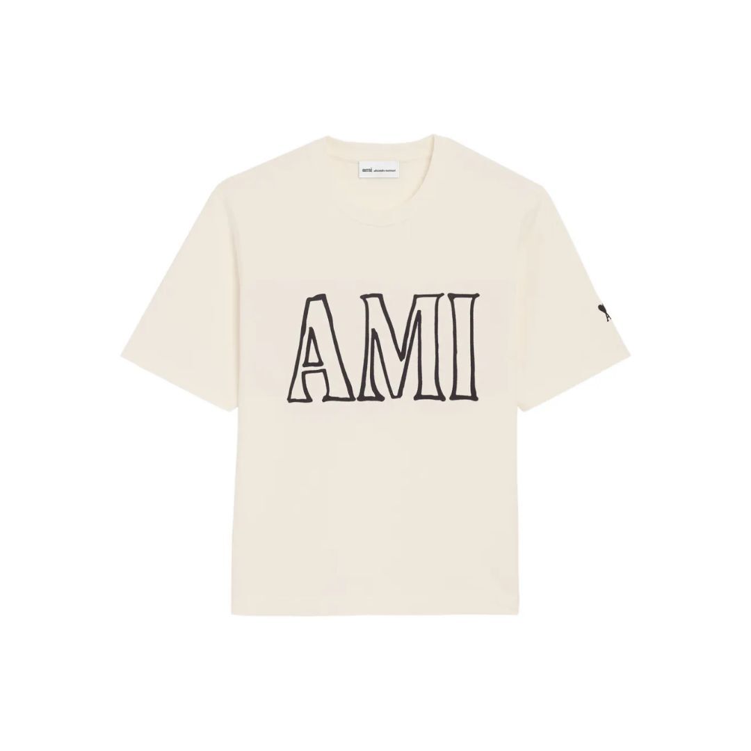 1DA0313-067 [AMI PARIS] Logo-Print T-Shirt Beige #UTS380726/136 (BR)