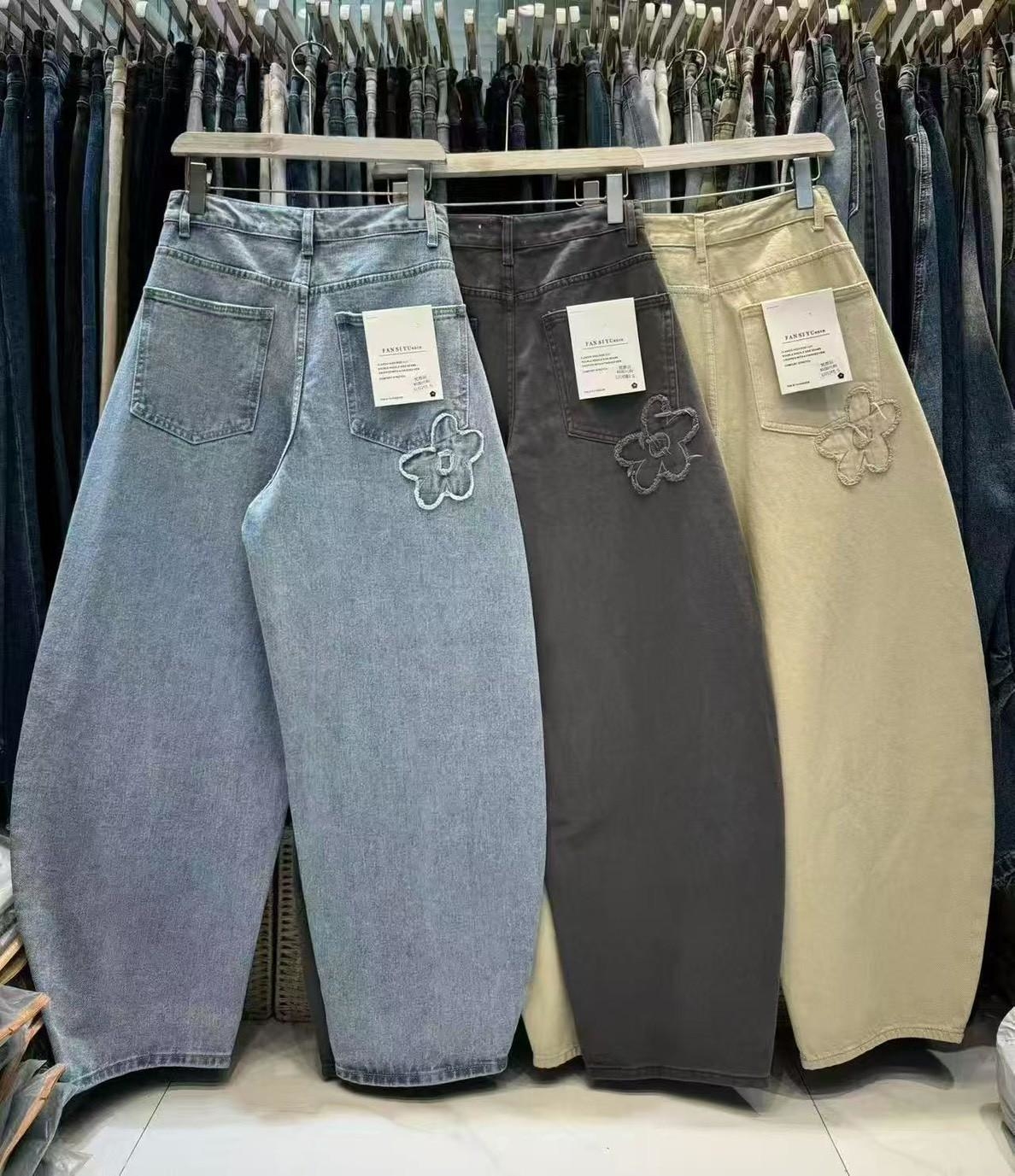 花朵彎刀牛仔長褲 RAN61912