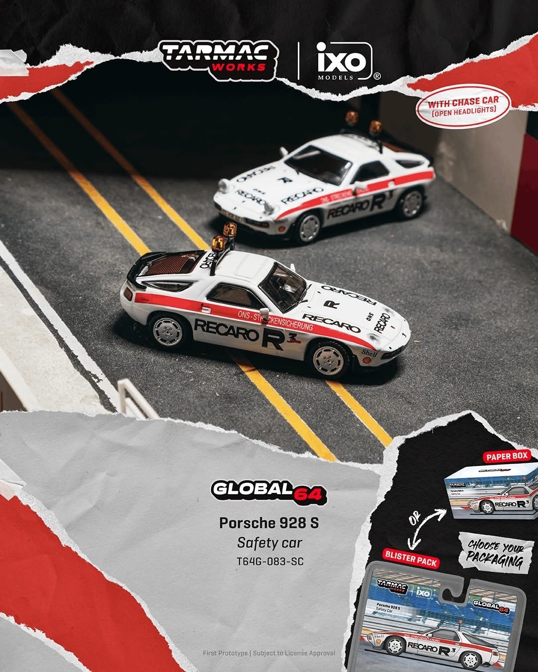 預訂 Pre Order - Tarmac Works Porsche 928 S Safety Car