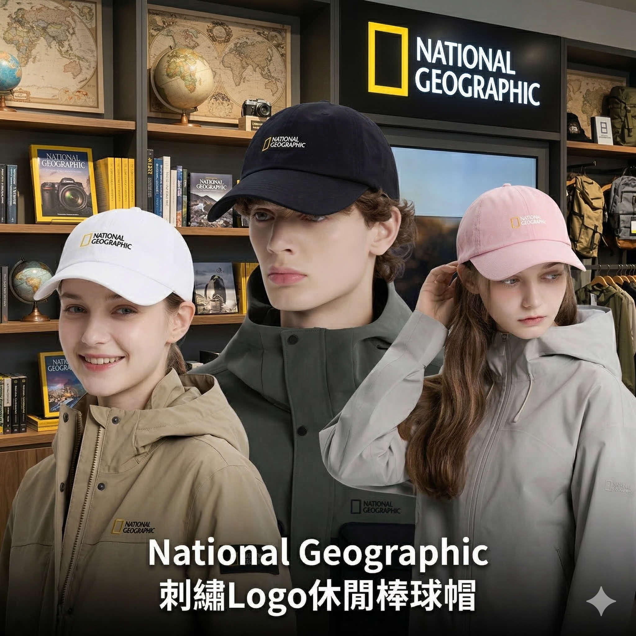 【韓國預購】AKR031223 National Geographic 刺繡Logo休閒棒球帽