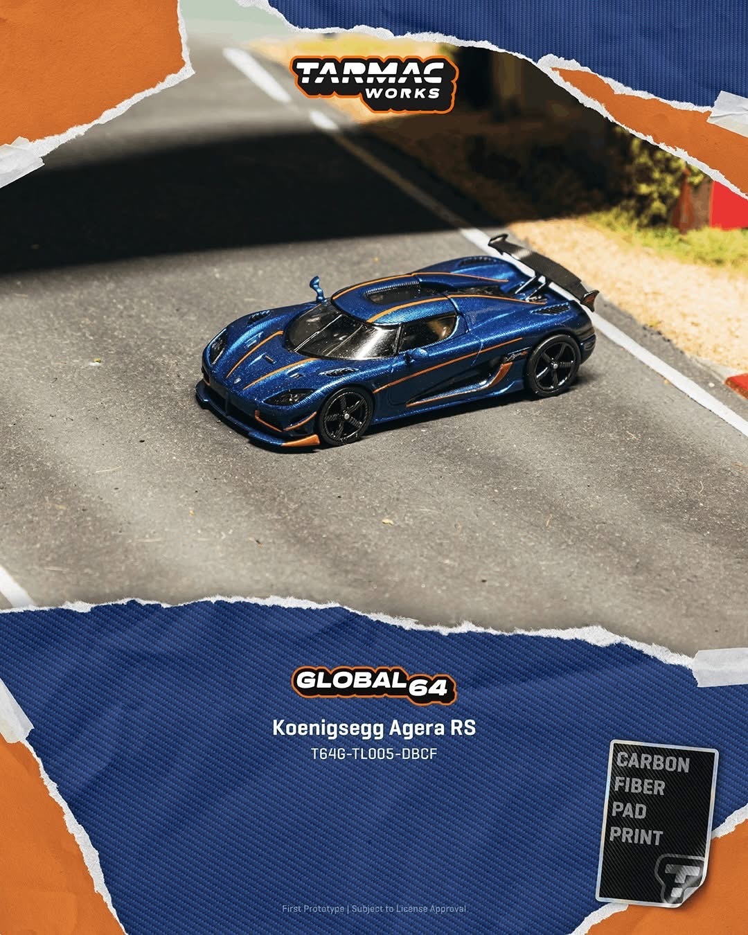 預訂 Pre Order - Tarmac Works Koenigsegg Agera RS  Dark Blue Carbon Fiber / Orange Accents