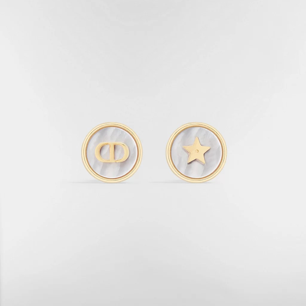 1DA0313-050 [DIOR] D-Luck Stud Earrings Gold-Finish Metal and White Mother-of-Pearl #E4409WOMMP_D301 (BR)