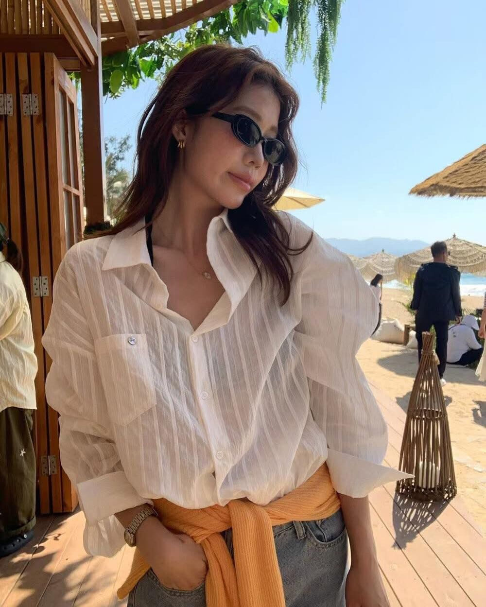 【氣質小清新的法式透膚直條棉麻襯衫】（預購）