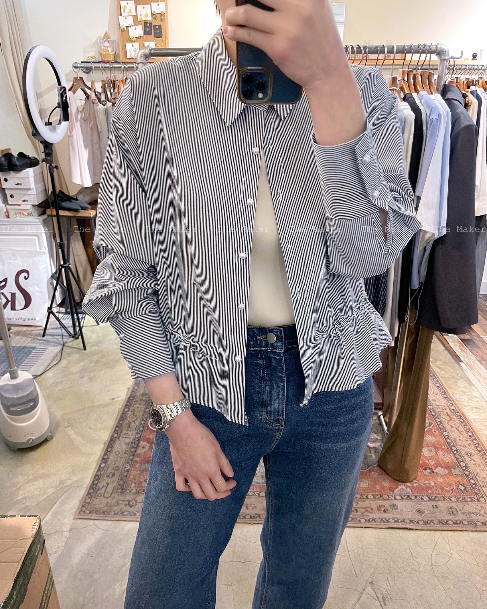 💍 珠珠間條收腰恤衫 💍