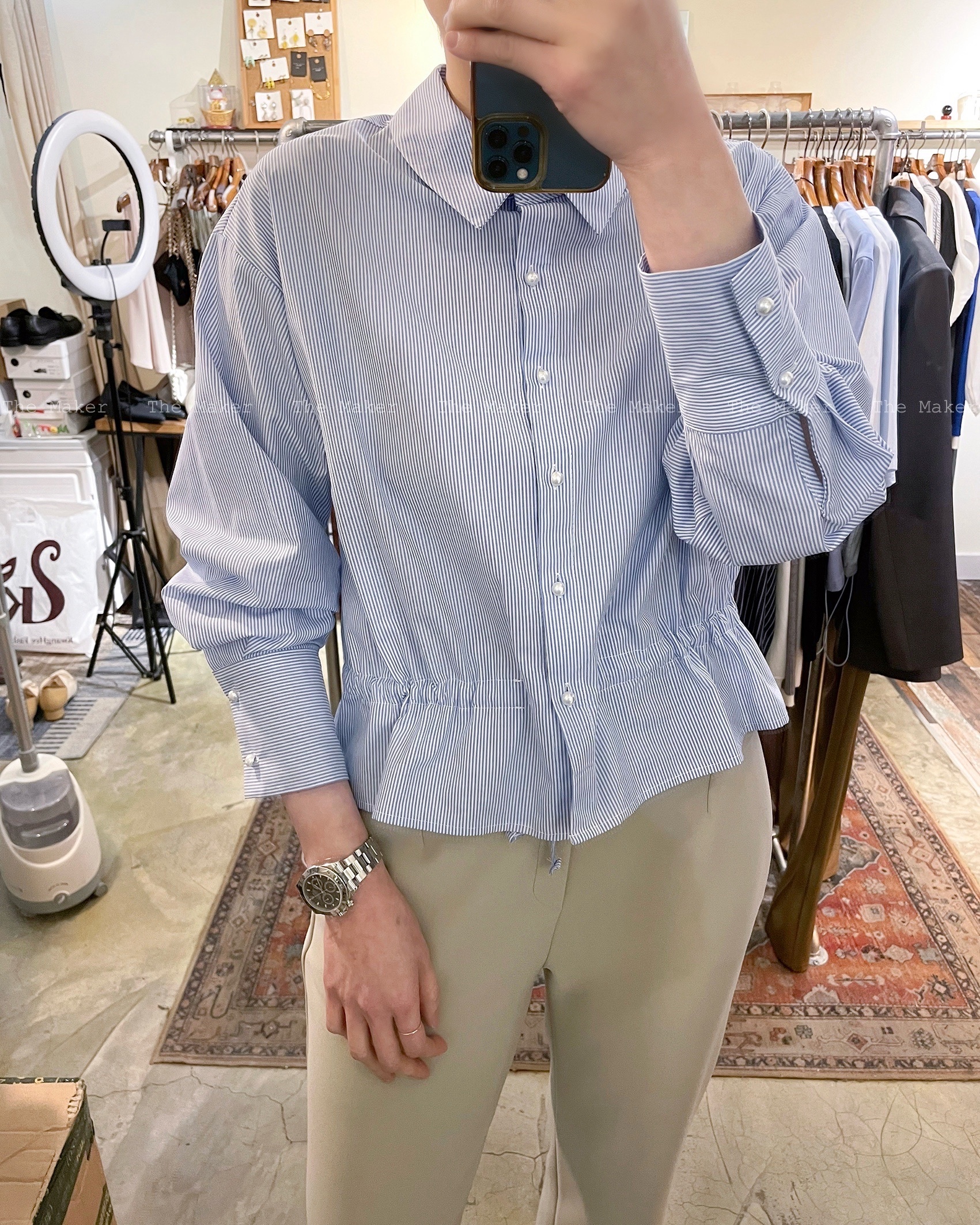 💍 珠珠間條收腰恤衫 💍