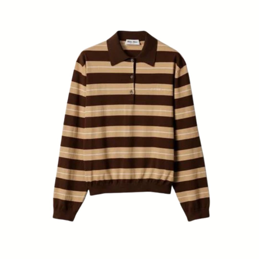 1DA0313-026 [MIU MIU] Striped Brown Knitted Brown #MMLB3217NQ/F0TDB/38 (BR)