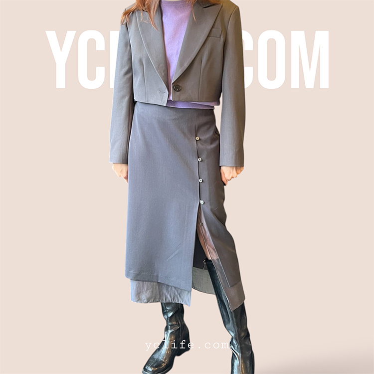 優雅側釦層次設計裙