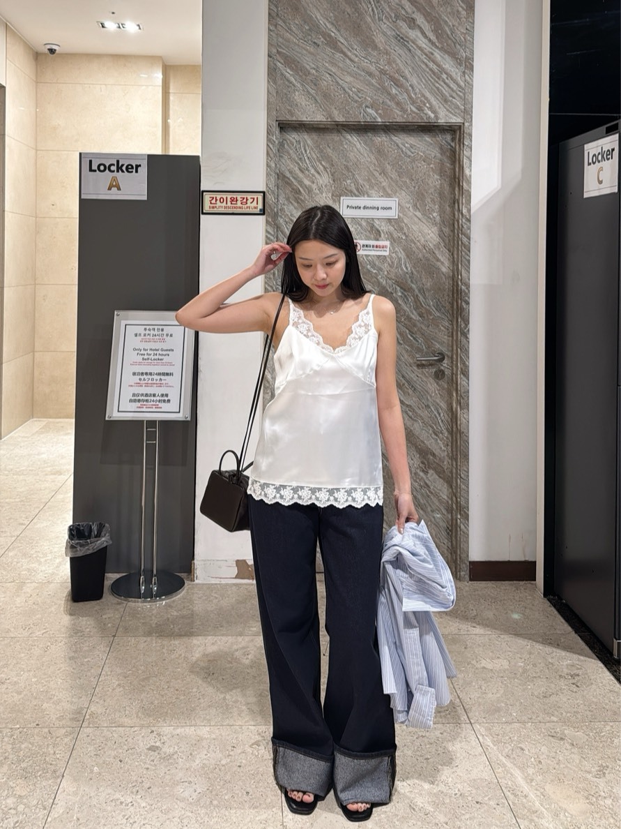 L15 蕾絲緞面背心(奶油/黑/白)