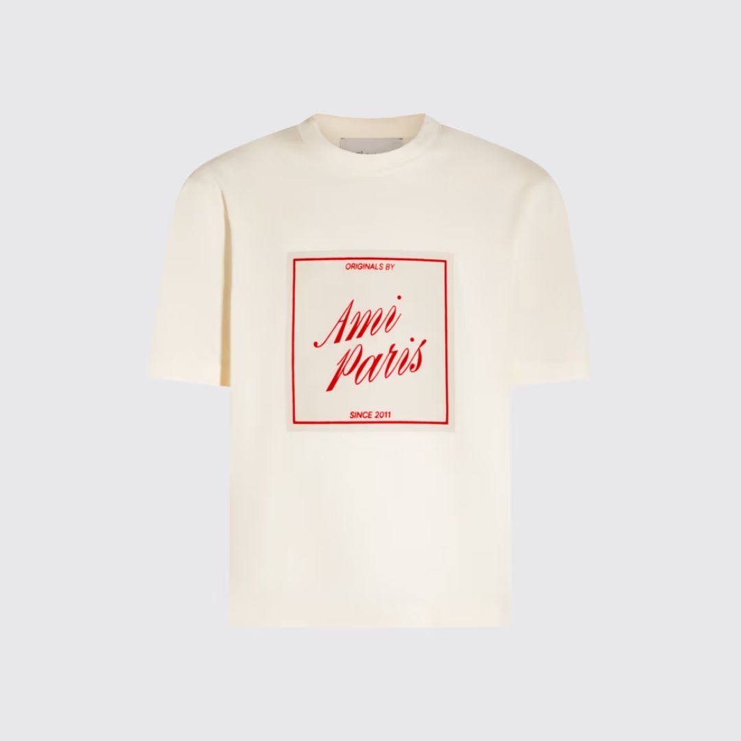 1DA0313-068 [AMI PARIS] Logo-Print T-Shirt Beige #UTS385726/136 (BR)