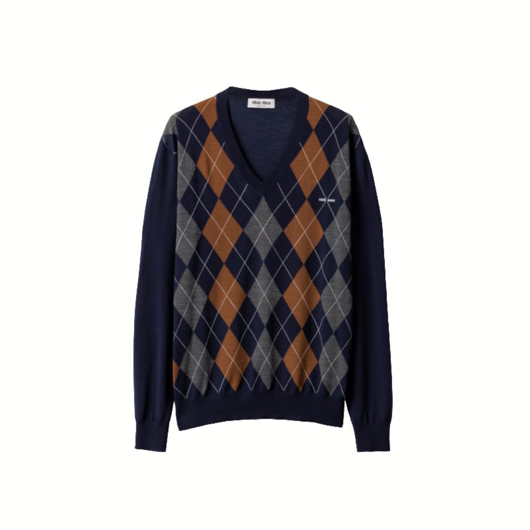 1DA0313-027 [MIU MIU] V Necked Wool Sweater Navy #MMLB67174C/F0008/40 (BR)