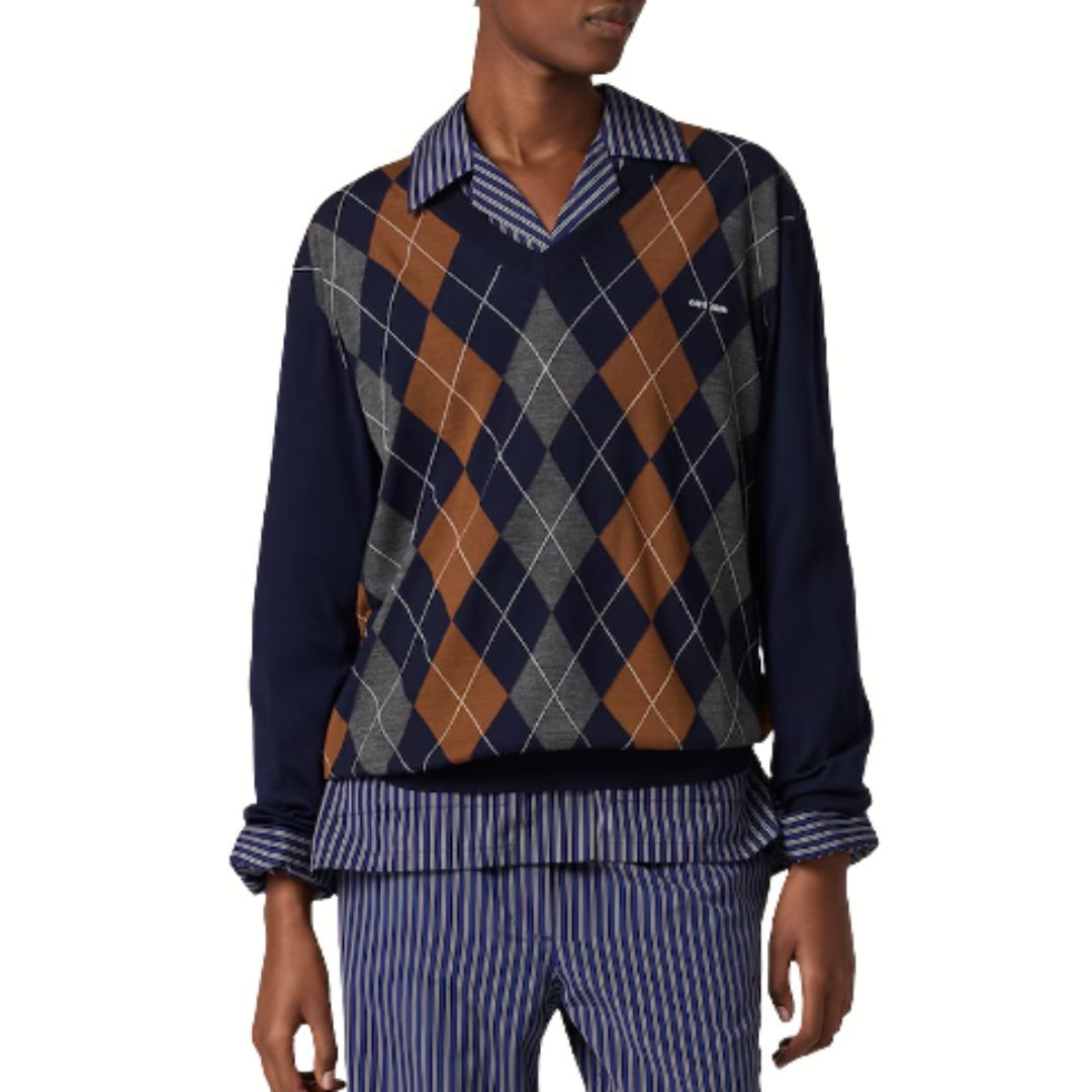 1DA0313-027 [MIU MIU] V Necked Wool Sweater Navy #MMLB67174C/F0008/40 (BR)