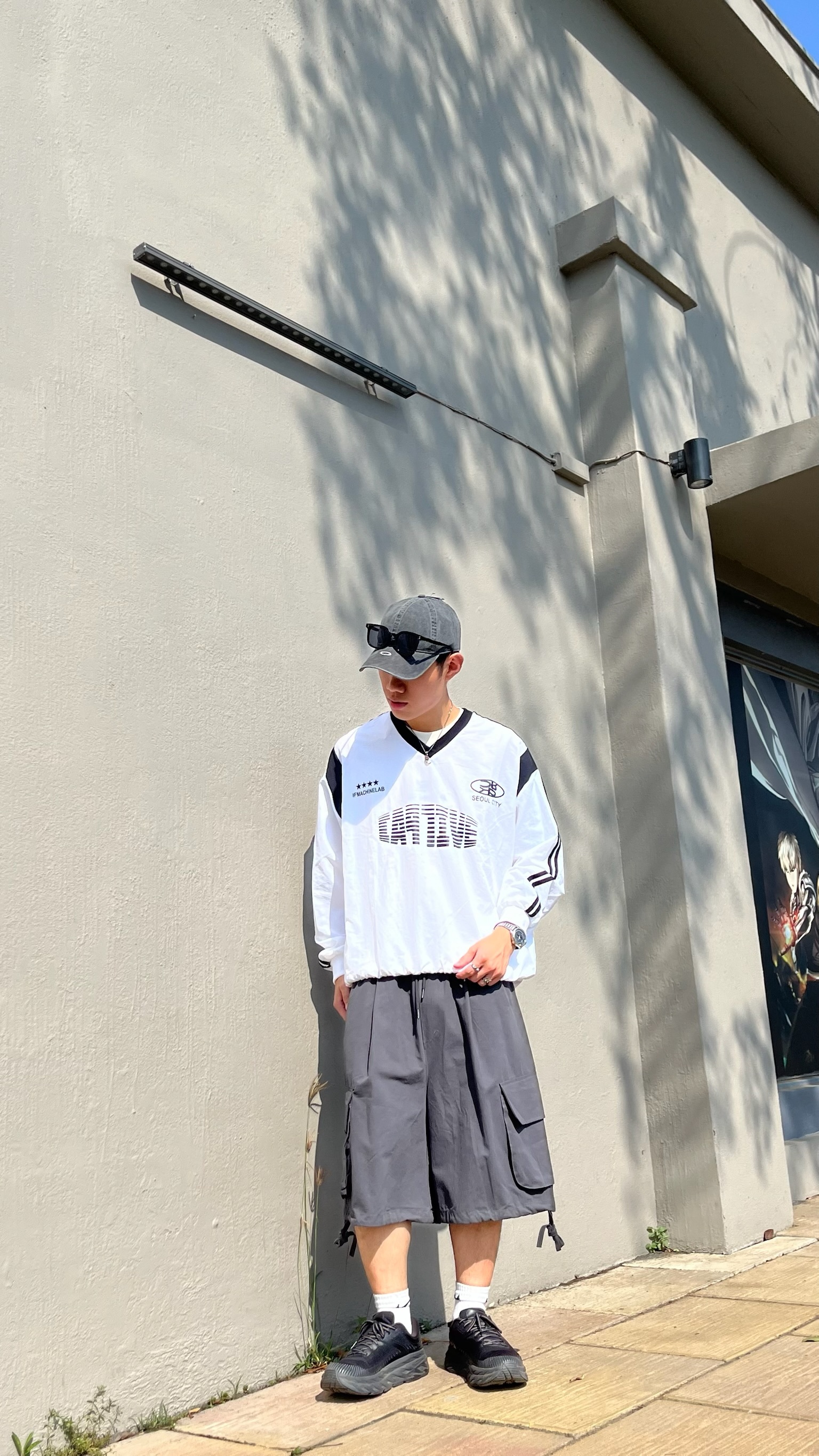 美式條紋字V領風衣 (2colors)