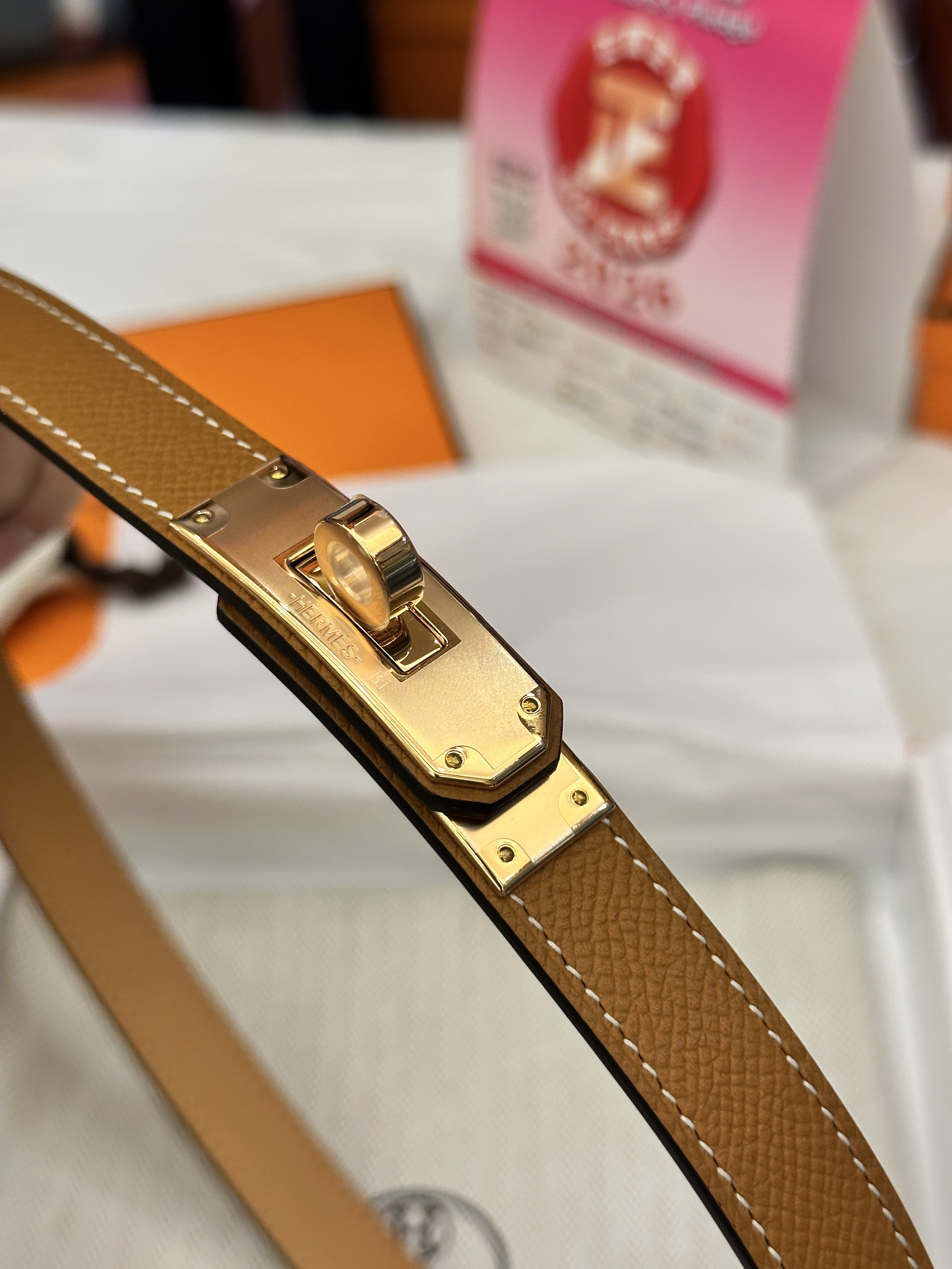 Hermes Kelly belt - gold /Rose gold buckle