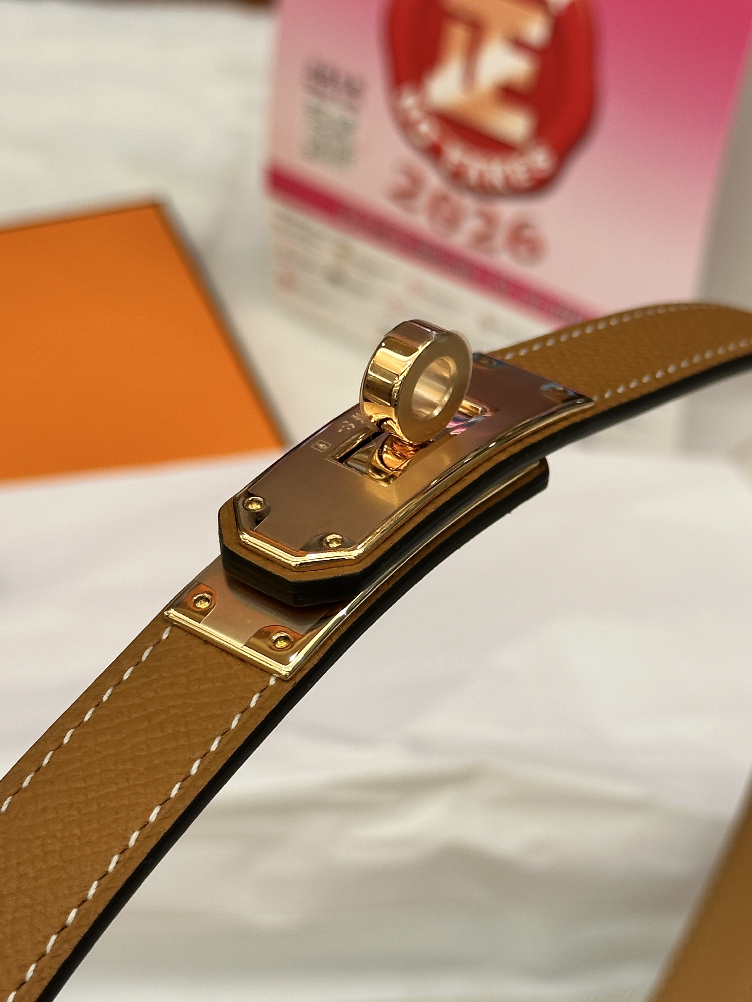 Hermes Kelly belt - gold /Rose gold buckle
