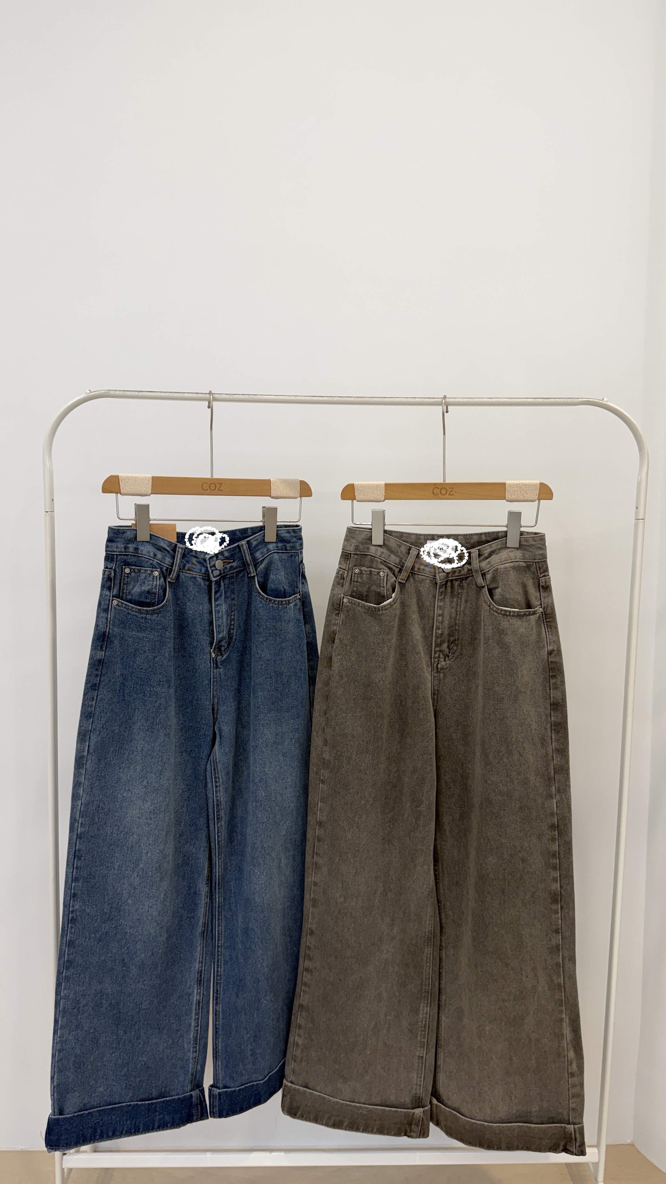 103-110cm超直腿褲反摺牛仔直筒寬褲 SML _9018