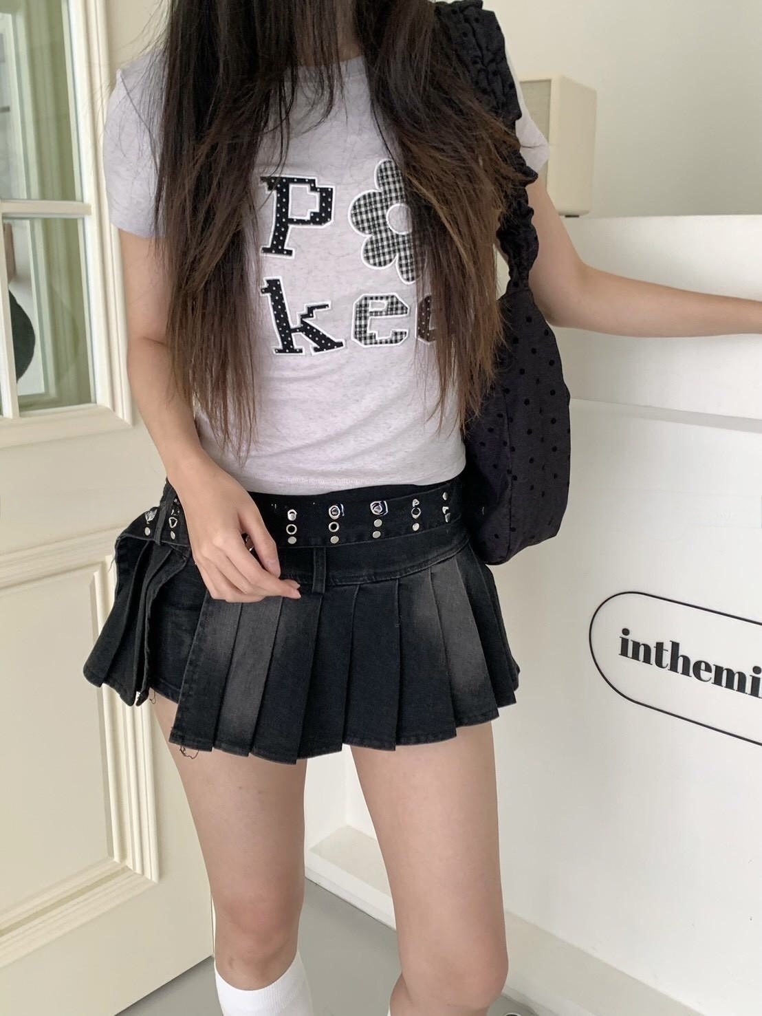 A26 現貨辣妹百褶自帶安全褲牛仔裙