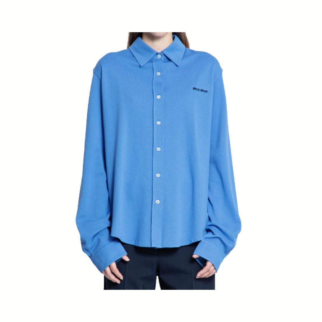 1DA0313-028 [MIU MIU] Cotton Piqué Shirt Blue #MK198014RW/F0237/38 (BR)