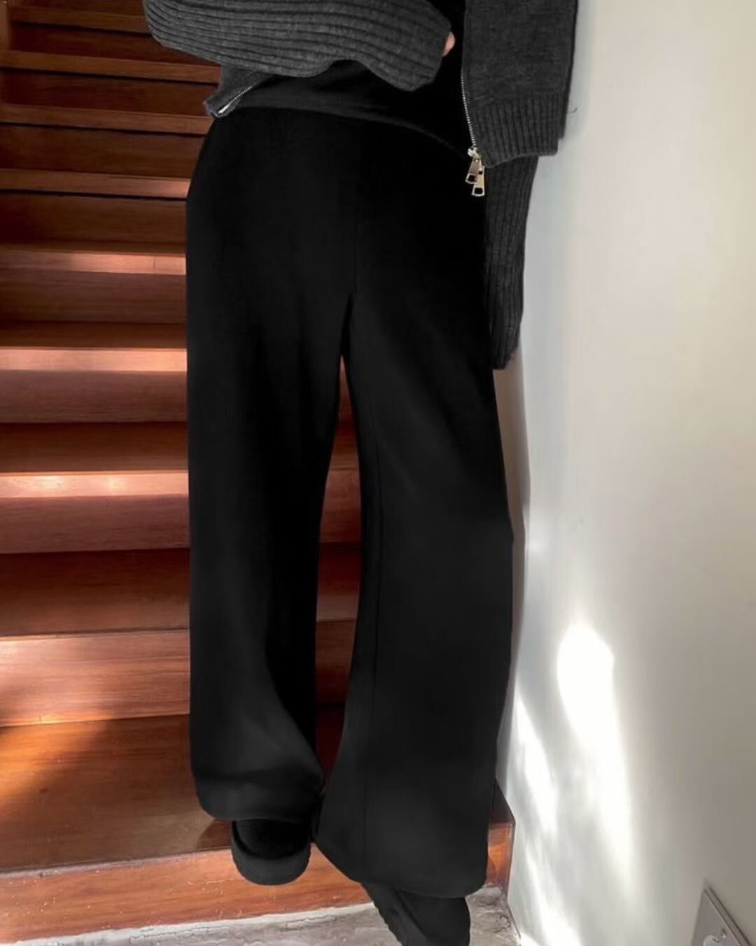 百搭色系鬆緊腰直筒西裝褲長褲-F / 3色