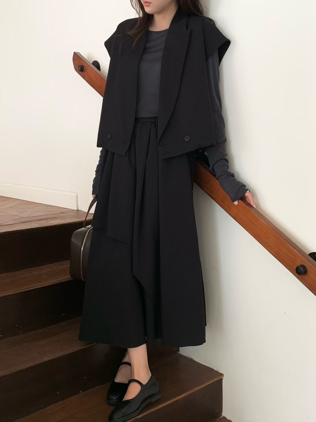 鬆緊腰不對稱斜切裙擺造型長裙-F / 2色