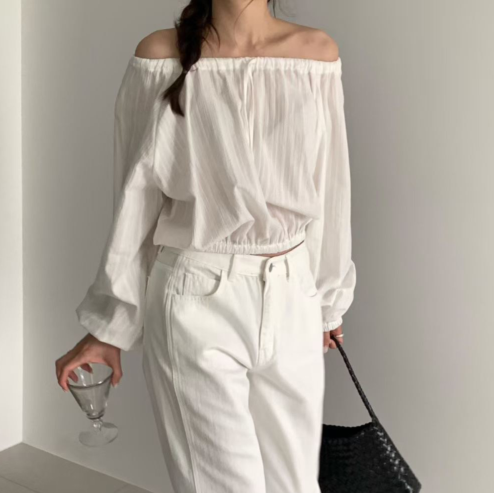 兩穿式可露肩綁帶造型澎澎袖上衣 / 2色