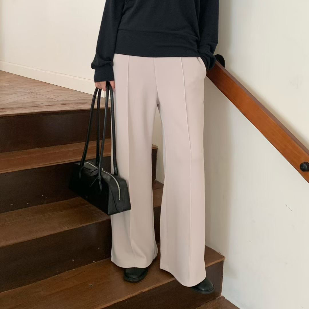 後腰鬆緊壓褶中線感西裝褲長褲-F / 2色